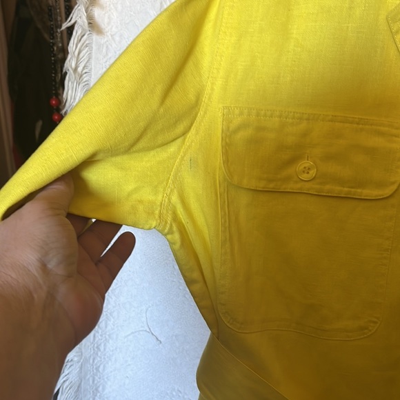 Linen Blend Yellow Dress Belted - Picture 6 of 7